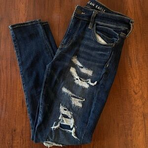 American Eagle Outfitters Blue Skinny Jeans with Distressed Design